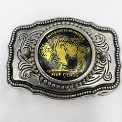Vintage Western Belt Buckle Buffalo Nickel Metal ZB-005 3×2” Silver Toned USA