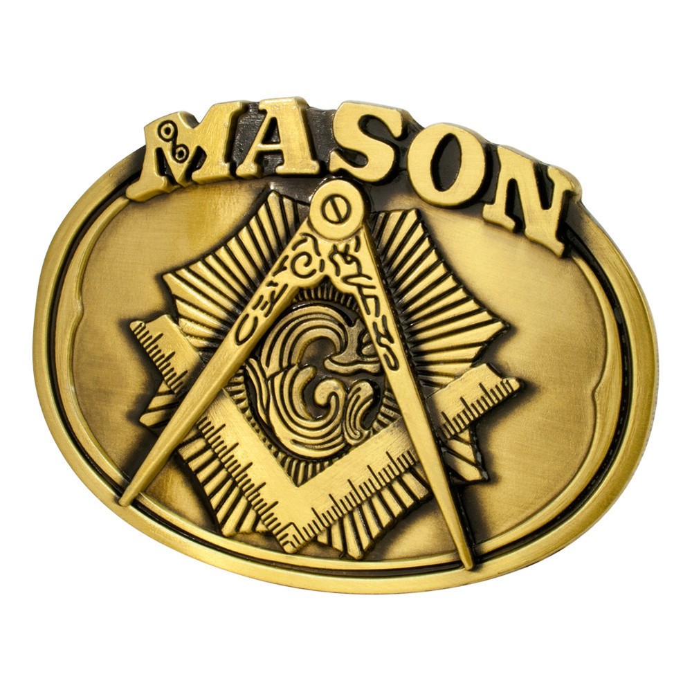 Freemason Belt Buckle / Masonic Buckle – Gold Tone Brushed Masonic Rounded