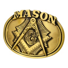 Freemason Belt Buckle / Masonic Buckle – Gold Tone Brushed Masonic Rounded