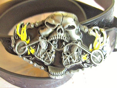 THE EYE CATCHER: GOTHIC BIKER BELT SKULL 2 BIKES BUCKLE NEW