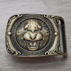 Green Eyes` Lion Head Solid Brass Belt Buckle Western Cowboy Vintage Antique