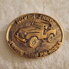 Super-Jeep 4-Wheel Drive Fun-Mobile 1970s Solid Brass Vintage Belt Buckle