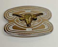 Vintage Belt Buckle Texas Longhorn Steer Silver and Gold Tone