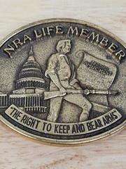 NRA Life Member Right To Bear Arms Belt Buckle Solid Brass Jadco Hunting Guns