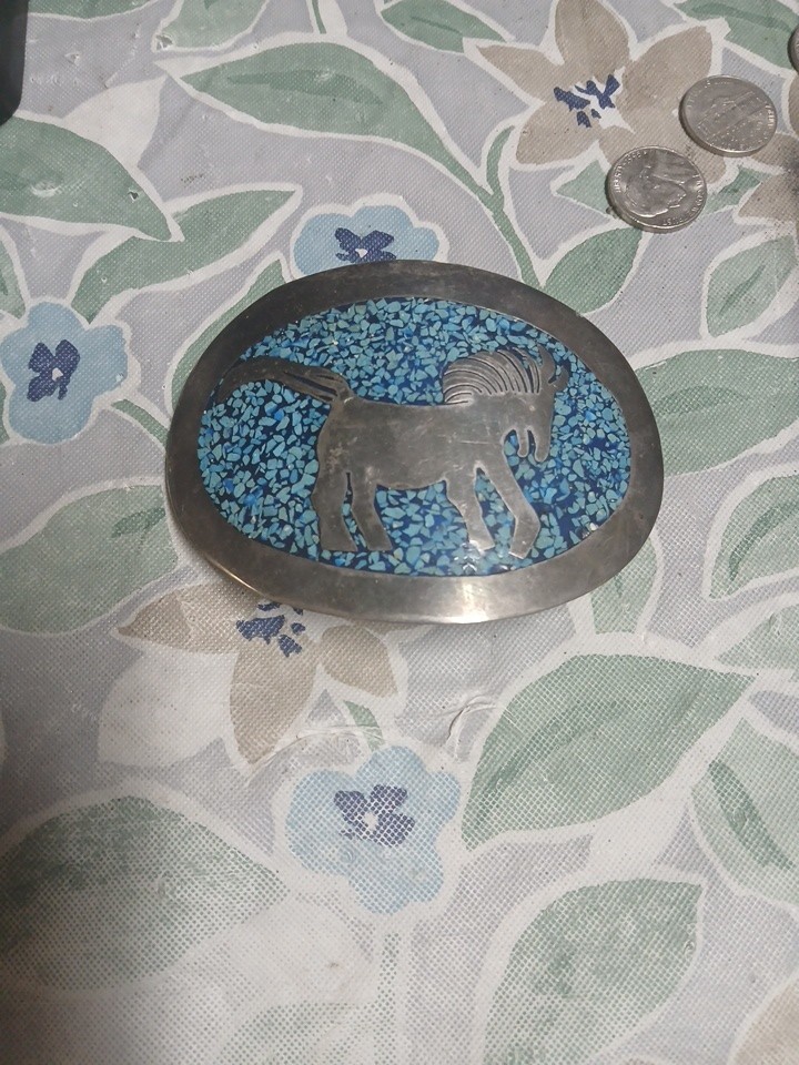 Belt Buckle Vintage Silver And Turquoise Horse Belt Buckle Mexico Alpaca