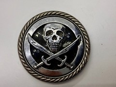 Skull and Crossed Swords Rope Pattern Border Silver Color Round Belt Buckle