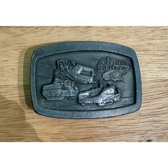 Vintage 1992 Caterpillar CAT Road Builders Belt Buckle Norscot Group Inc Pewter