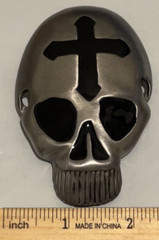 Skull Skeleton Head Metal Belt Buckle Biker Style Silver Tone Cross Gothic
