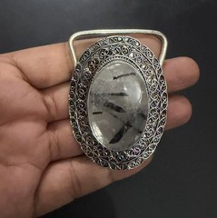 Black Rutile Gemstone 925 Sterling Silver Handmade Belt Buckles Vintage Gift For