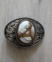 Vintage Perry’s Western Cowboy Belt Buckle Horse Head Rodeo USA Silver Tone