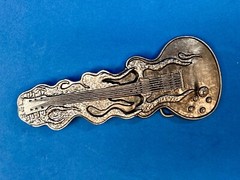 Guitar Flames 5&Prime; Wide Belt Buckle – Heavy Metal Style Figural Silver Color