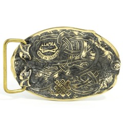 Viking warship Drakkar brass belt buckle, Scandinavian Nordic Celtic warrior