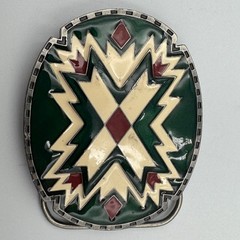 Vintage 1988 Siskiyou Buckle Co Green Enamel Southwestern Belt Buckle J-89 USA