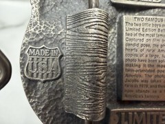 vintage USA made LITTLE FARMERS belt buckle SOLID PEWTER farming WESTERN heavy