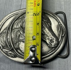 Vintage 1983 Siskiyou U-10 Double Horse Head Pewter Belt Buckle Western