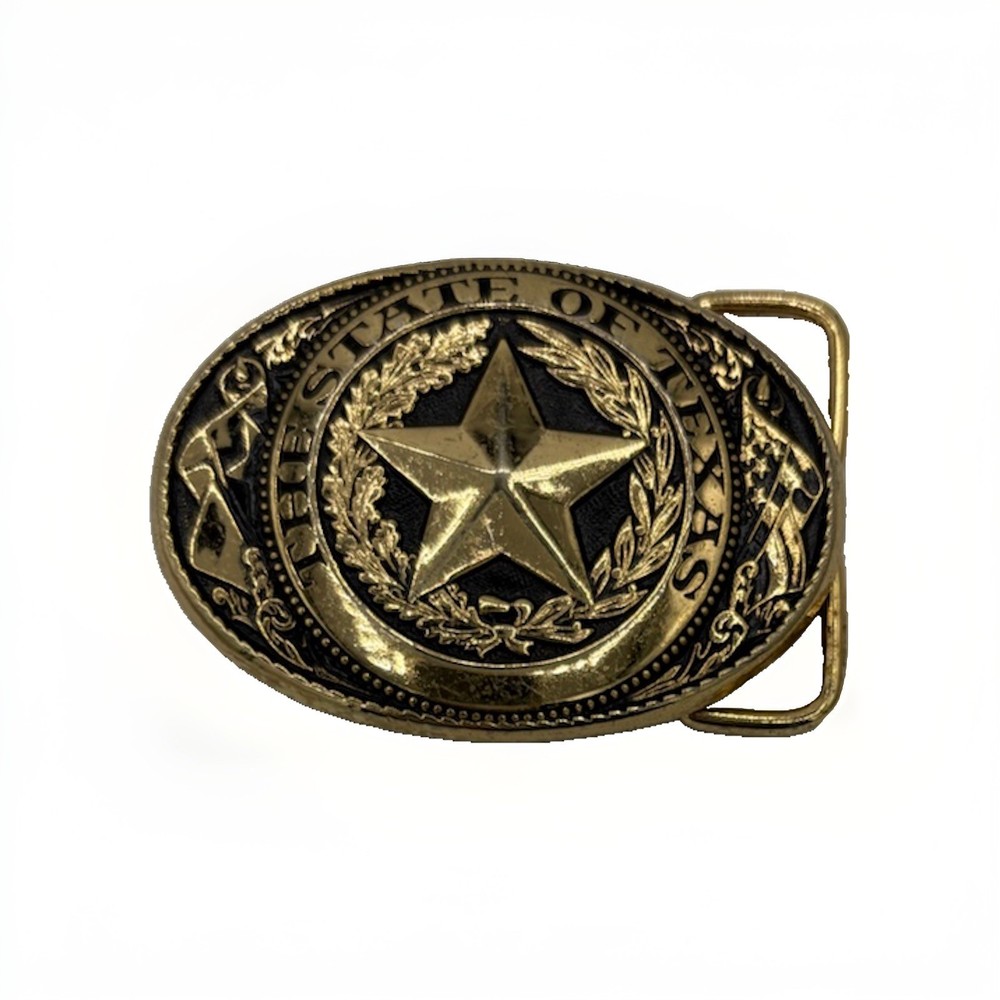 Vintage State of Texas Lone Star Belt Buckle Brass Tone Western Made in USA