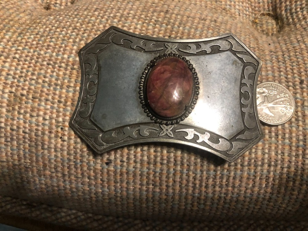 Silver Western Belt Buckle With Polished Stone