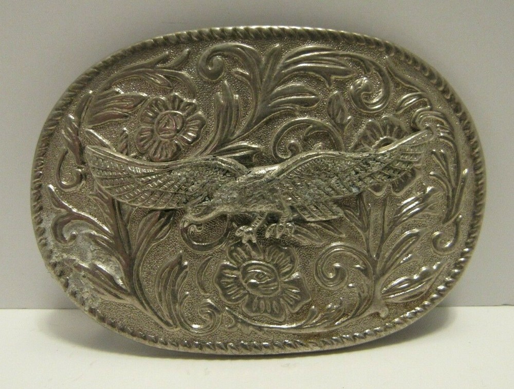 Men&rsquo;s Belt Buckle Flying Eagle Floral Western Cowboy Style 3D Silver Oval