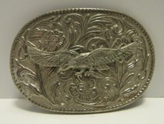 Men&rsquo;s Belt Buckle Flying Eagle Floral Western Cowboy Style 3D Silver Oval