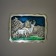 Deer Duck Geese – Belt Buckles – Blue Green Epoxy Resin Pewter Hunting Wildlife