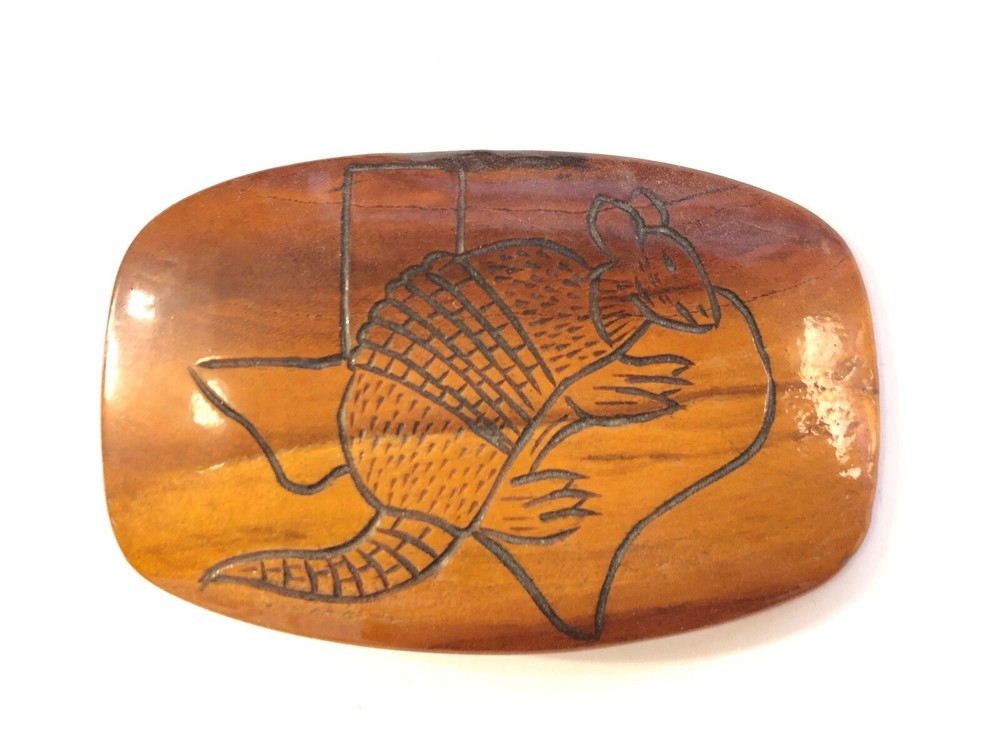 Vintage Armadillo Texas Wooden Belt Buckle Possibly Handmade Estate Find