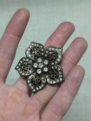 vintage FLORAL belt buckle BRASS engraved RHINESTONE studded WESTERN star