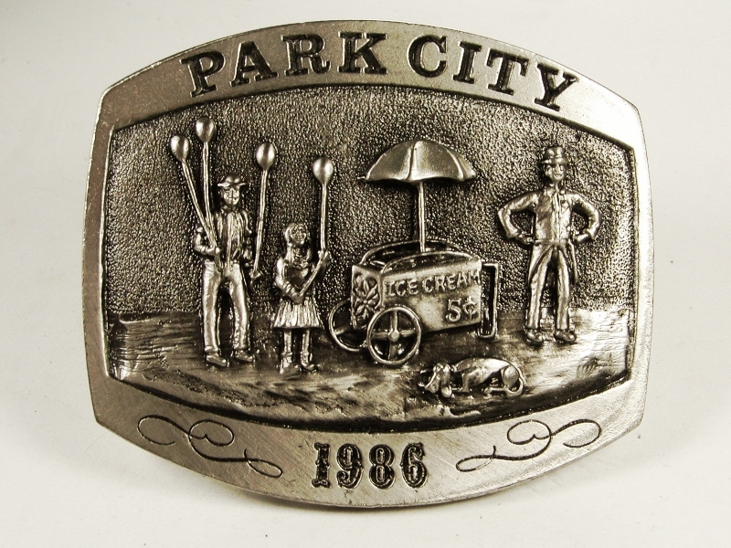 1986 Park City Utah Ice Cream Cart Belt Buckle by Michael Ricker 11215 W Box