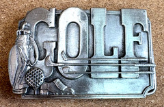 SOLID PEWTER BELT BUCKLE, « GOLF » 3-D DESIGN, SISKIYOU BUCKLE CO. 1985