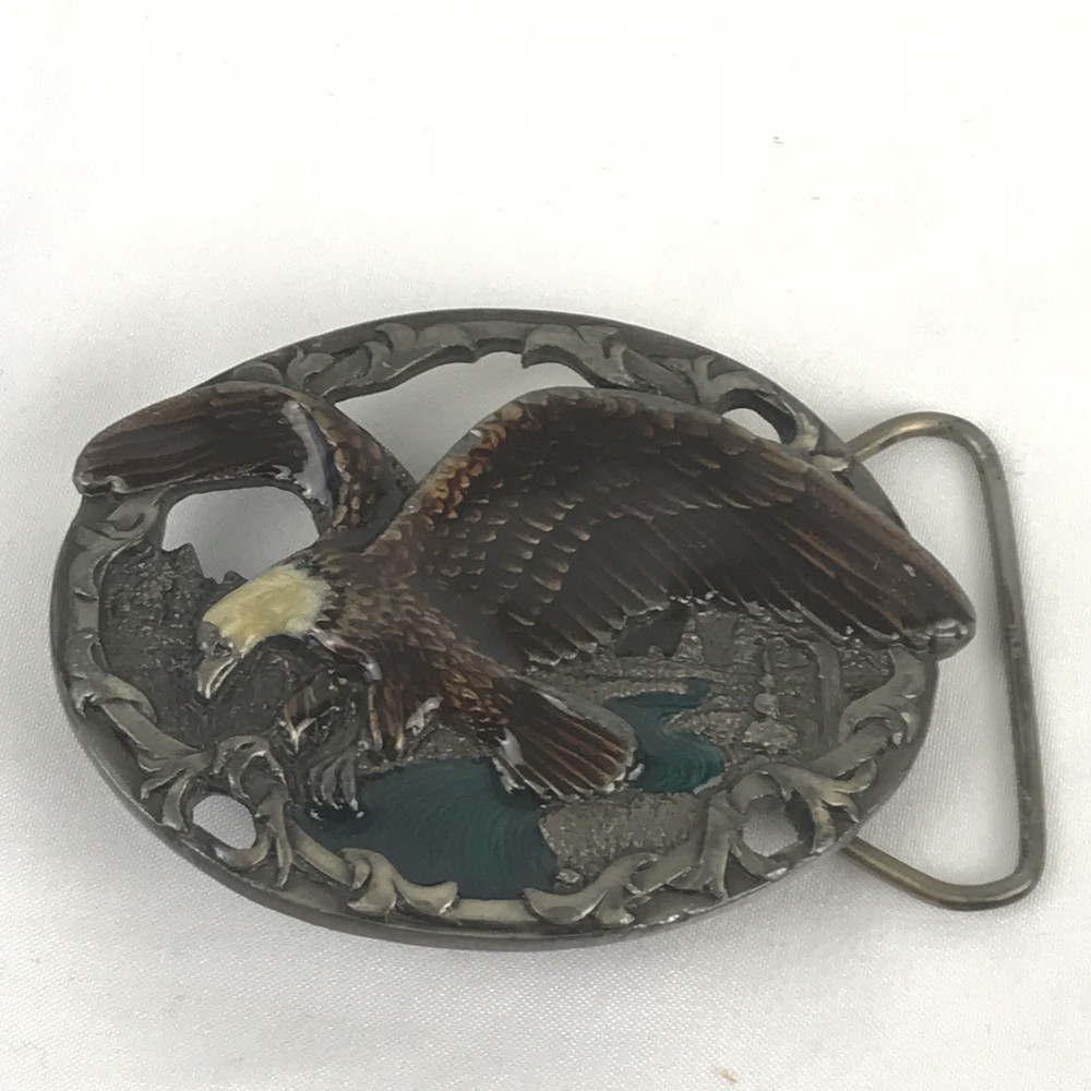VINTAGE 1990 FLYING EAGLE C+J INC BELT BUCKLE MADE IN THE USA