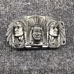 Antique Brushed Indian Chief Head Belt Buckle with Lighter, Stock in US