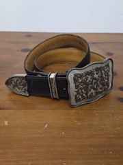 Al Beres Diablo Genuine Leather Black Belt, Nickel Buckle, Made In USA 32&Prime; Waist