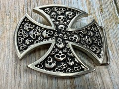 Maltese Iron Cross Studded Skull Design Gothic Punk Vibe Cutout Belt Buckle
