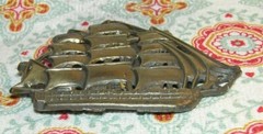 Vtg ~ Metal Schooner 12 Sails Nautical Sailing Ship / Sail Boat Belt Buckle
