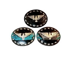 EAGLE Belt BUCKLE w Silver Buckstitching LG Handmade BLACK LEATHER Western/Biker