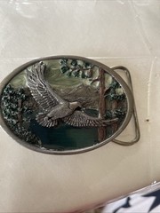 Vintage 1985 C&J Bald Eagle Belt Buckle Enamel Made In Usa ￼