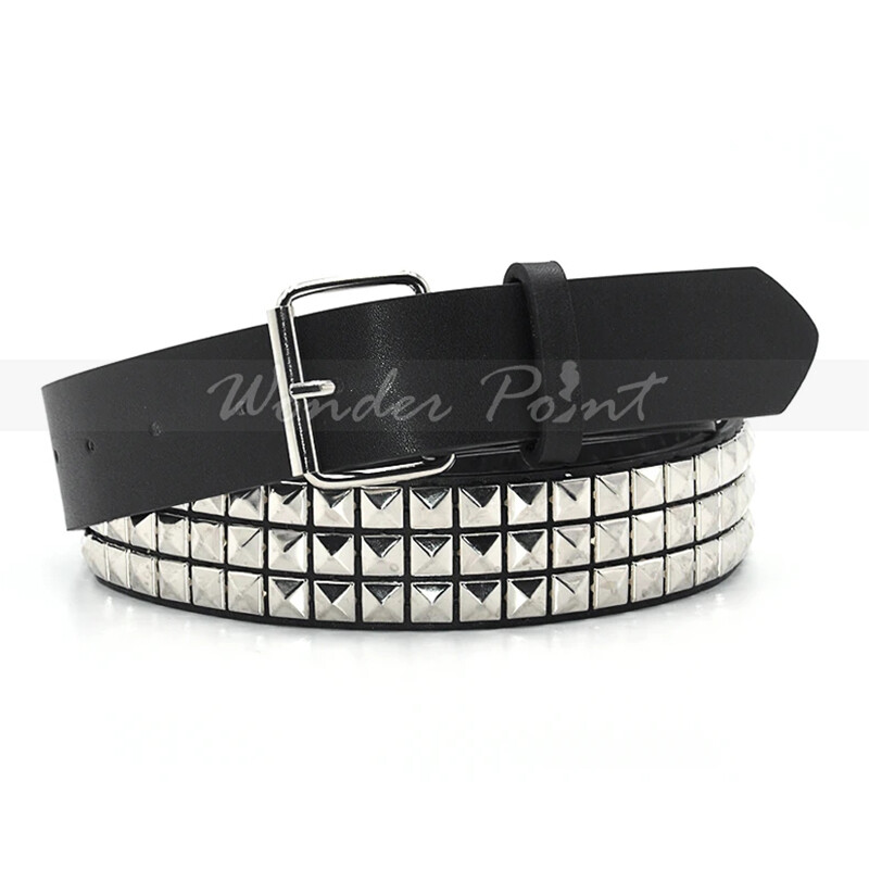 3 Row Silver Pyramid Studded Made Belt Genuine Leather Punk Rock Gothic