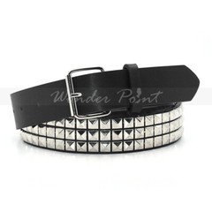 3 Row Silver Pyramid Studded Made Belt Genuine Leather Punk Rock Gothic