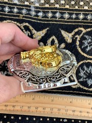 Western Buckle Gold Black Silver Rooster Cowboy 2 »Buckle Hebilla Vaquero Gallo