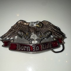 Born To Ride Eagle Motorcycle Biker Metal Western Belt Buckle Silver/Red 1.5&Prime;