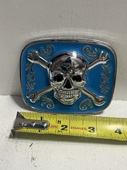 – Belt Buckle Skull And Cross Bones Pirate Horror Spooky Biker