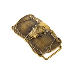 Cowboys Trophy brass buckle, Buffalo Skull, Texas Longhorn Cattle Skull, Ranch