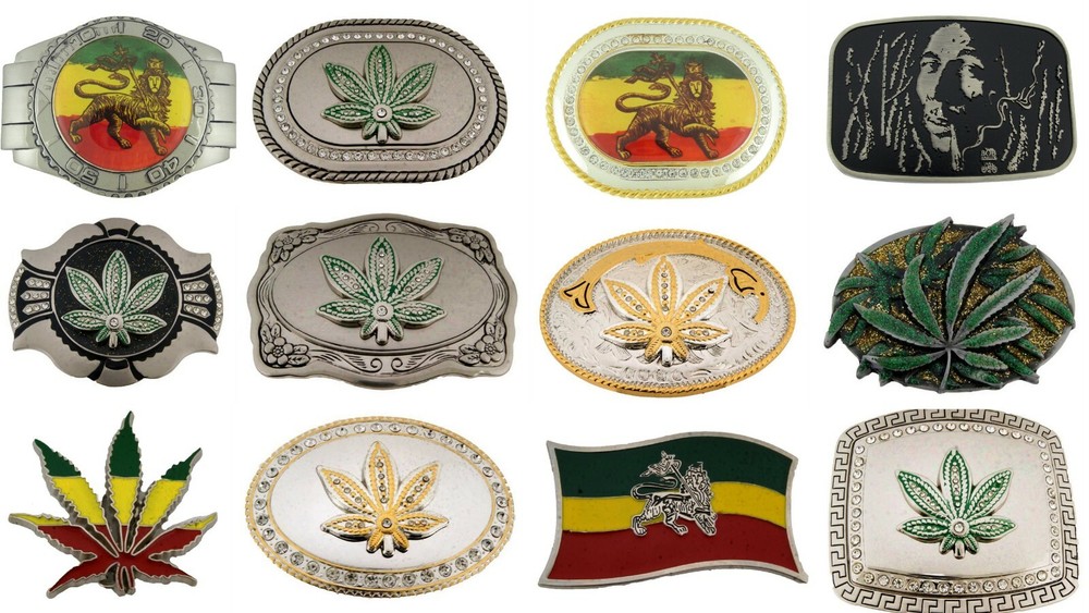 12 Pc LOT Rastafarian Lion Judah Marijuana Leaf Weed Pot Belt Buckles Wholesale