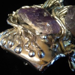 Vtg Copa Collection Brutalist Belt Buckle Silver/ Amethyst Modern Art SIGNED