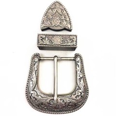 Western Floral Engraved Cowboy Belt Buckle Three Piece Set Unisex For 1-1/2&Prime;