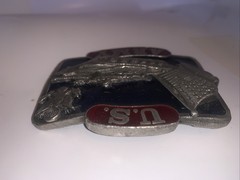 US ARMY TANK Flag Eagle Pewter BELT BUCKLE Made USA machines ,Man Steel & Pride