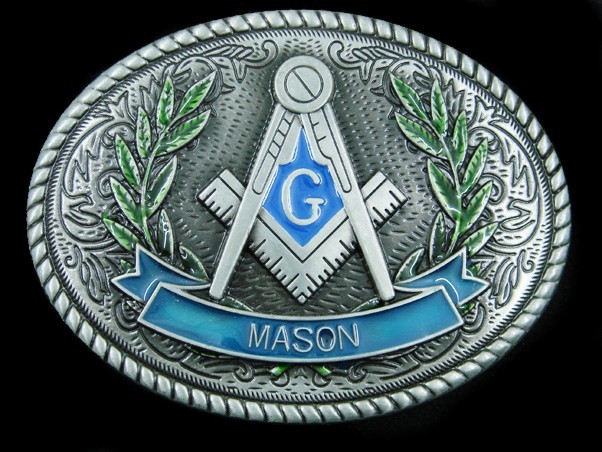 SJ03160 *NOS* NICE **MASON (SQUARE & COMPASSES)** FREEMASON BELT BUCKLE