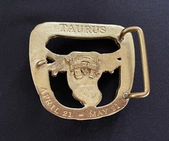 Bull Head Taurus Good Luck April 21-May 21 Brass Belt Buckle