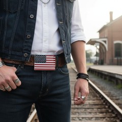 Men Women Silver Metal Western Belt Buckle United States America Flag USA Army