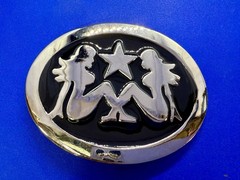 Mud Flap Girl&rsquo;s Two Sexy Woman Black & Silver Color Enamel Trucker Belt Buckle