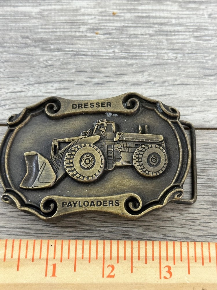 Vintage Spec Cast Dresser Payloaders Belt Buckle Men Brass Tone 1980s broken peg
